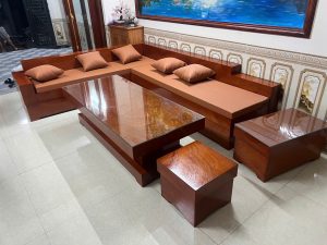 Bộ bàn ghế Sofa góc L gỗ Hương đá đóng hộp kèm đệm hàng đẹp Loại 1